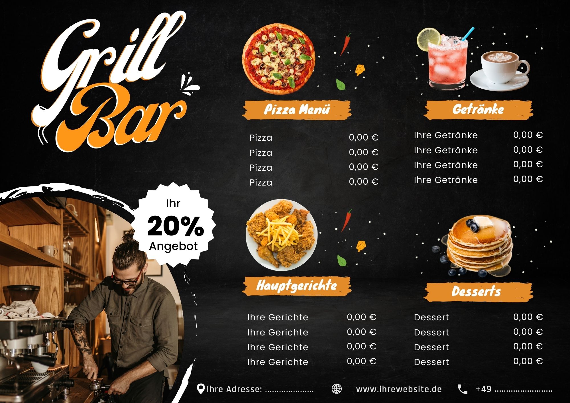 Moderne Speisekarten für Fast-Food-Restaurants in Krefeld.

