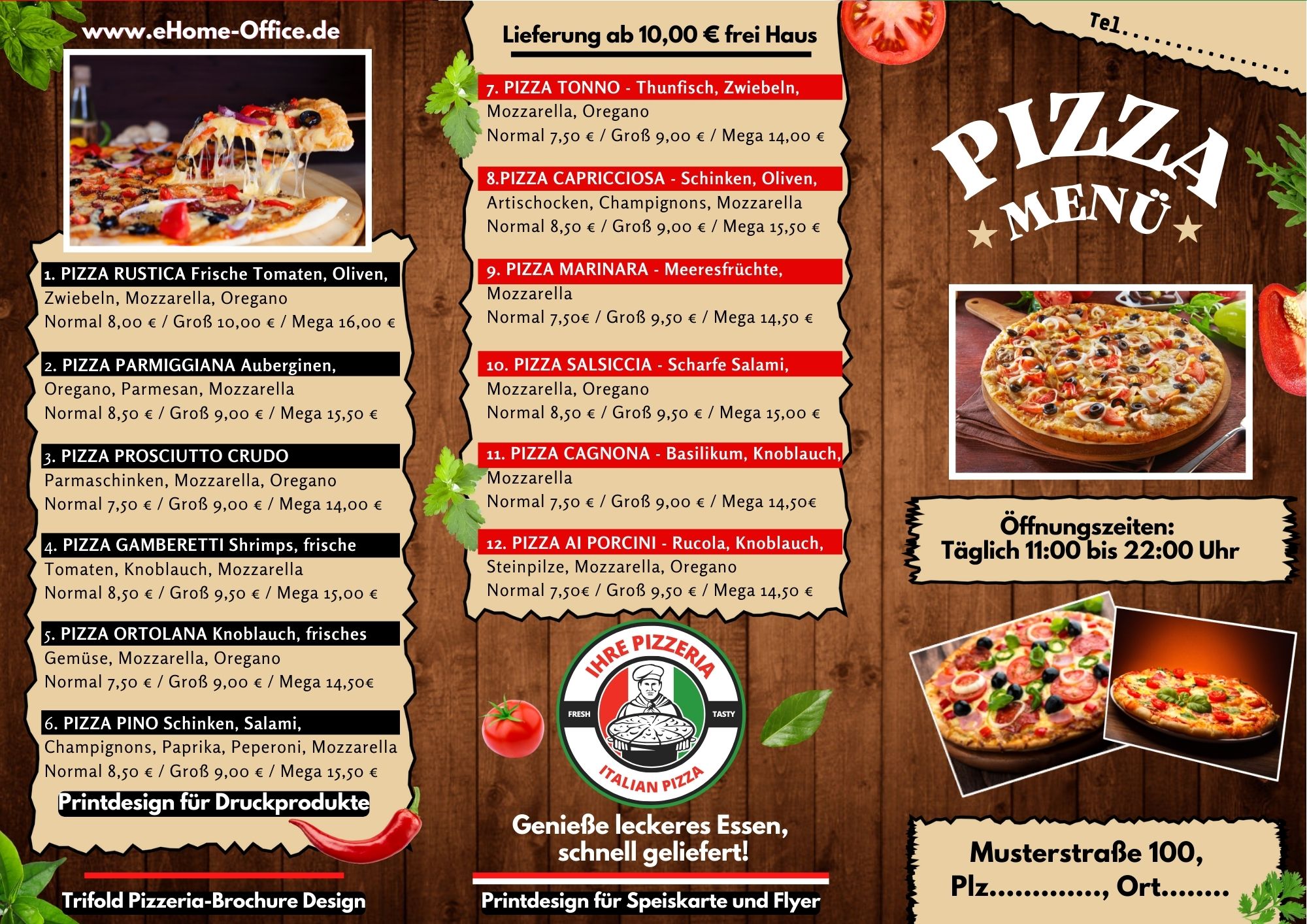 Individuelles Speisekarten-Design für Restaurants und Cafés.