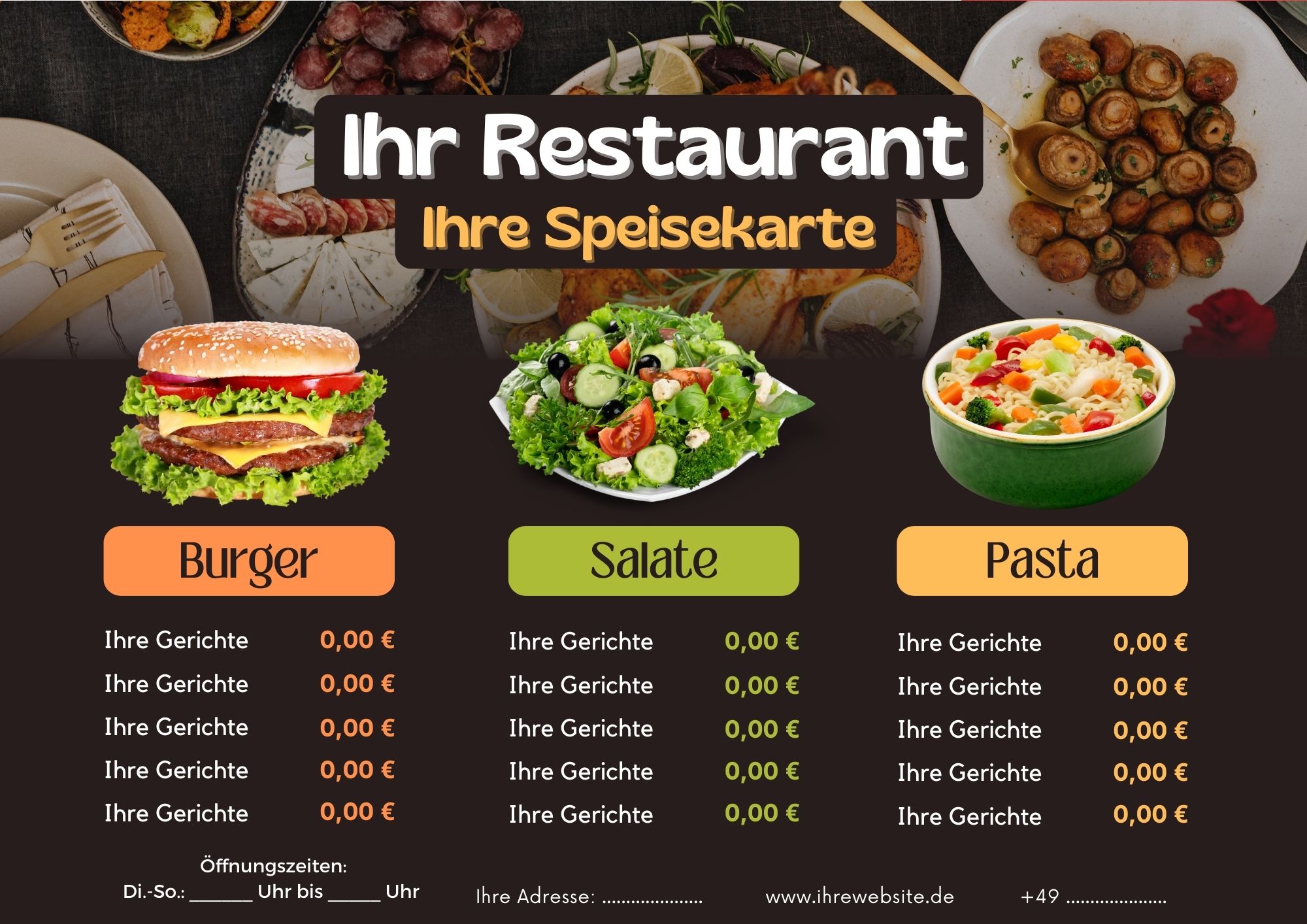 Einzigartiges Design für Menükarten, das Professionalität ausstrahlt.

